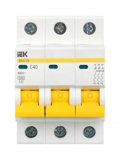 Выключатель автоматический модульный 3п C 40А 4.5кА ВА47-29 ИЭК MVA20-3-040-C MVA20-3-040-C