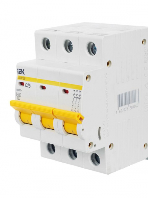 Выключатель автоматический модульный 3п C 25А 4.5кА ВА47-29 ИЭК MVA20-3-025-C MVA20-3-025-C