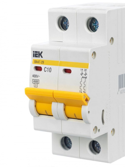 Выключатель автоматический модульный 2п C 10А 4.5кА ВА47-29 ИЭК MVA20-2-010-C MVA20-2-010-C