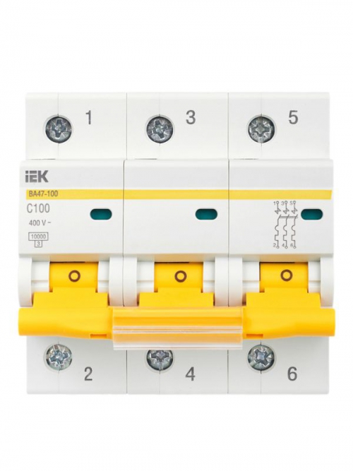 Выключатель автоматический модульный 3п C 100А 10кА ВА47-100 ИЭК MVA40-3-100-C MVA40-3-100-C