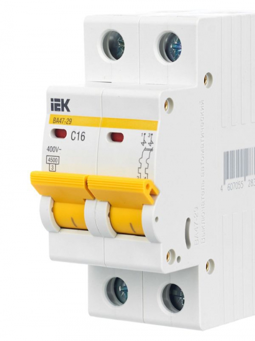 Выключатель автоматический модульный 2п C 16А 4.5кА ВА47-29 ИЭК MVA20-2-016-C MVA20-2-016-C
