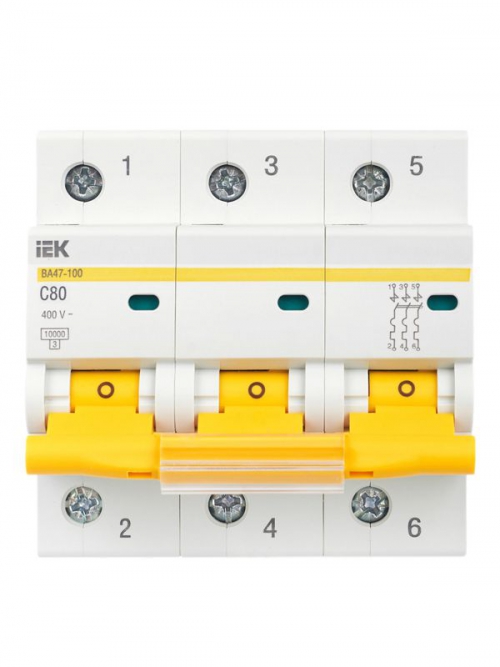 Выключатель автоматический модульный 3п C 80А 10кА ВА47-100 ИЭК MVA40-3-080-C MVA40-3-080-C
