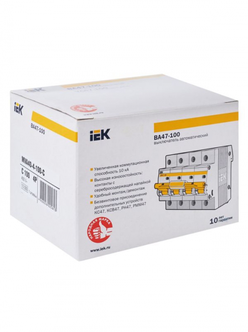 Выключатель автоматический модульный 4п C 100А 10кА ВА47-100 ИЭК MVA40-4-100-C MVA40-4-100-C
