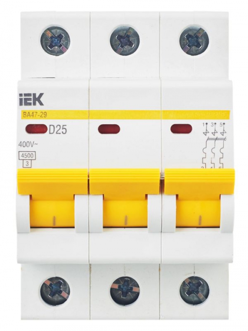 Выключатель автоматический модульный 3п D 25А 4.5кА ВА47-29 ИЭК MVA20-3-025-D MVA20-3-025-D