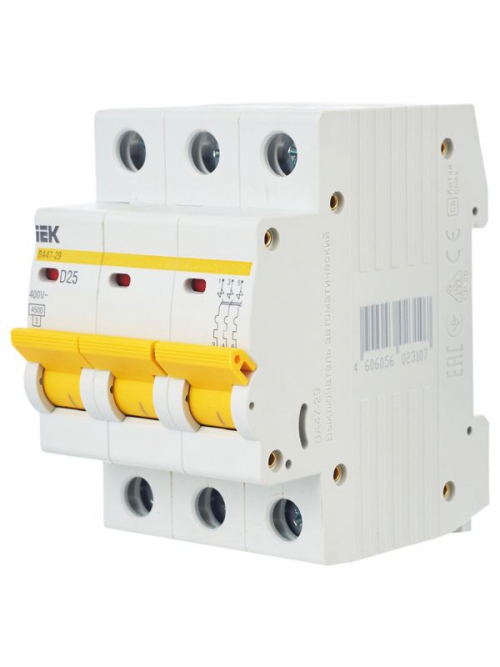 Выключатель автоматический модульный 3п D 25А 4.5кА ВА47-29 ИЭК MVA20-3-025-D MVA20-3-025-D