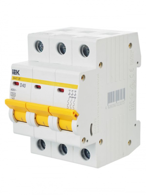 Выключатель автоматический модульный 3п D 40А 4.5кА ВА47-29 ИЭК MVA20-3-040-D MVA20-3-040-D