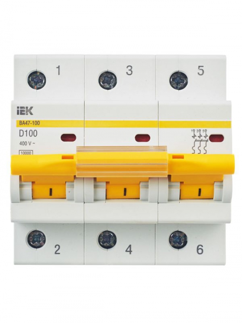 Выключатель автоматический модульный 3п D 100А 10кА ВА47-100 ИЭК MVA40-3-100-D MVA40-3-100-D