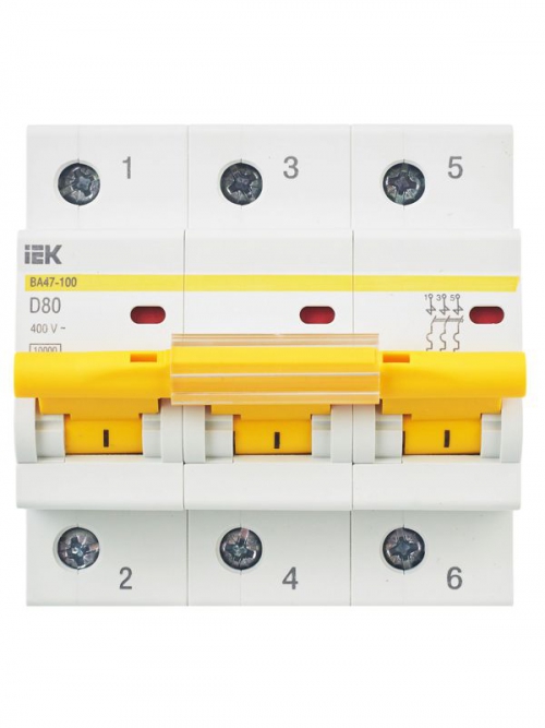 Выключатель автоматический модульный 3п D 80А 10кА ВА47-100 ИЭК MVA40-3-080-D MVA40-3-080-D