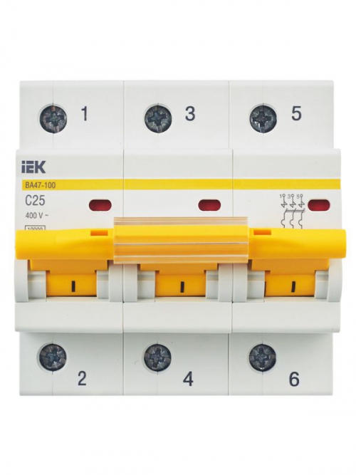 Выключатель автоматический модульный 3п C 25А 10кА ВА47-100 ИЭК MVA40-3-025-C MVA40-3-025-C