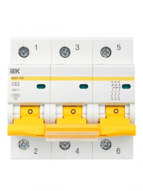 Выключатель автоматический модульный 3п C 63А 10кА ВА47-100 ИЭК MVA40-3-063-C MVA40-3-063-C