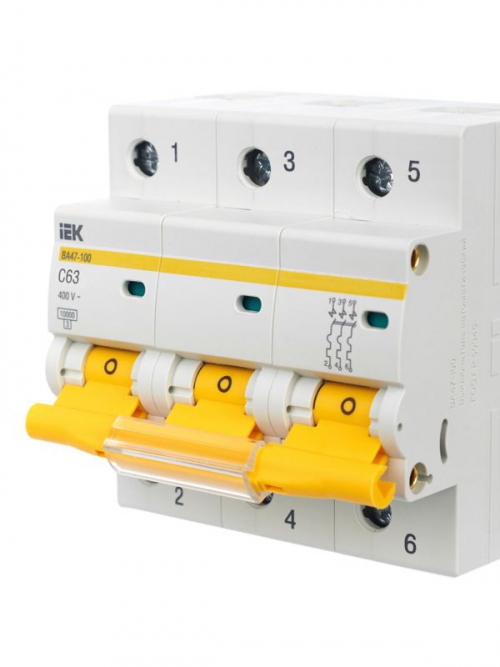 Выключатель автоматический модульный 3п C 63А 10кА ВА47-100 ИЭК MVA40-3-063-C MVA40-3-063-C
