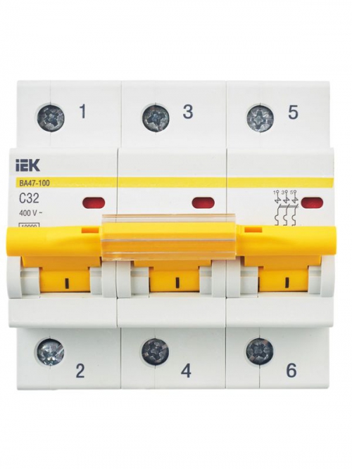 Выключатель автоматический модульный 3п C 32А 10кА ВА47-100 ИЭК MVA40-3-032-C MVA40-3-032-C