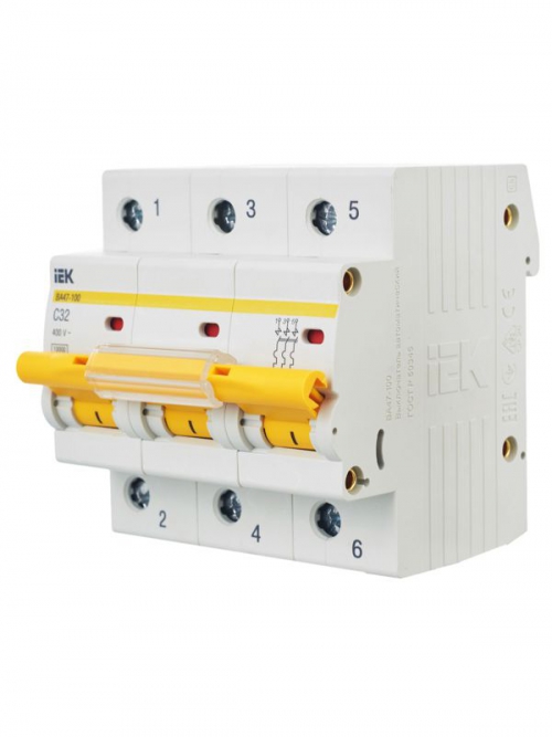 Выключатель автоматический модульный 3п C 32А 10кА ВА47-100 ИЭК MVA40-3-032-C MVA40-3-032-C
