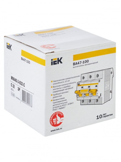 Выключатель автоматический модульный 3п C 32А 10кА ВА47-100 ИЭК MVA40-3-032-C MVA40-3-032-C