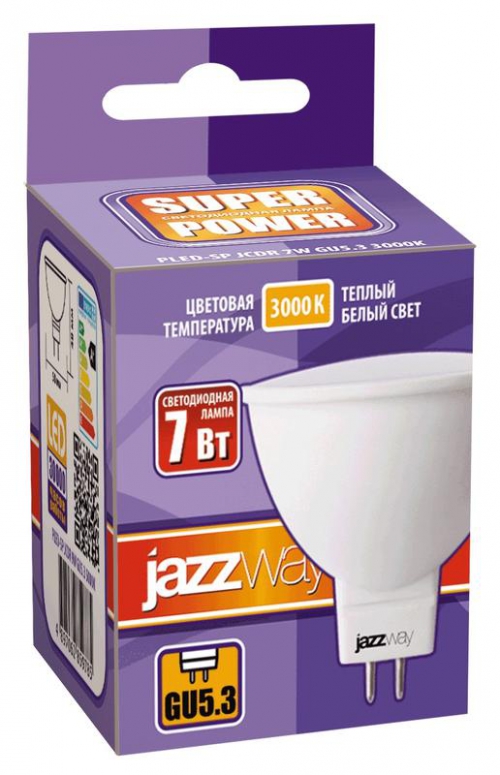 Лампа светодиодная PLED-SP 7Вт JCDR MR16 3000К тепл. бел. GU5.3 520лм 230В JazzWay 1033499 1033499