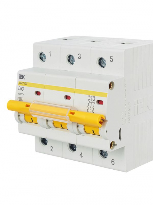 Выключатель автоматический модульный 3п D 63А 10кА ВА47-100 ИЭК MVA40-3-063-D MVA40-3-063-D