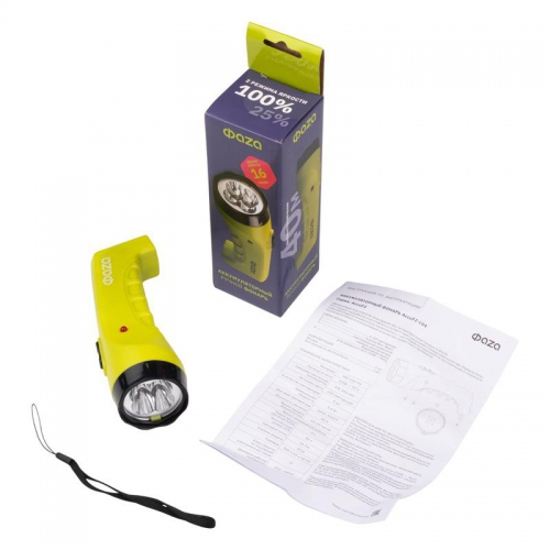 Фонарь аккумуляторный ручной AccuF2-L04-gn 4LED 2 режима: 100проц./25проц. аккум. 0.4А.ч выдвижная вилка индикатор зарядки зел. ФАZА 2857859 13.03.2026