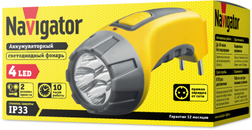 Фонарь аккумуляторный 94 951 NPT-CP03-ACCU 4LED аккум. 4В 500мА.ч прямое ЗУ пластик. NAVIGATOR 94951 94951