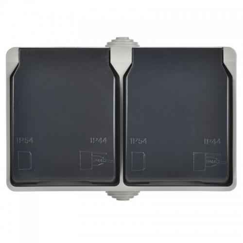 Розетка 2-м ОП Форс РСб22-3-ФСр с защ. крышкой с заземл. IP54 ИЭК ERS22-K03-16-54-DC ERS22-K03-16-54-DC