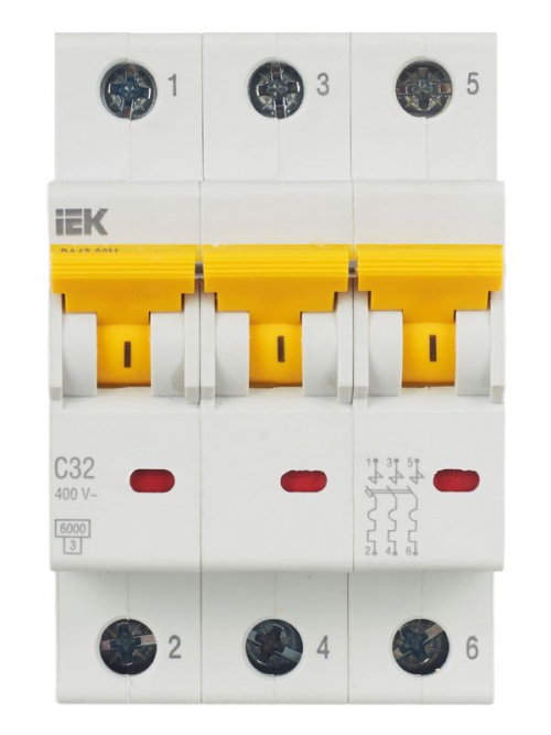 Выключатель автоматический модульный 3п C 32А 6кА ВА47-60M IEK MVA31-3-032-C MVA31-3-032-C