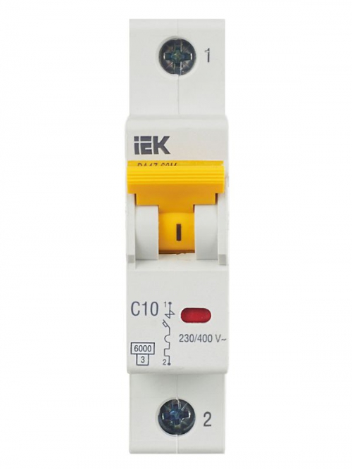 Выключатель автоматический модульный 1п C 10А 6кА ВА47-60M IEK MVA31-1-010-C MVA31-1-010-C