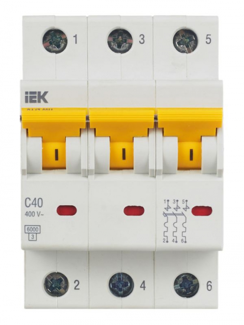 Выключатель автоматический модульный 3п C 40А 6кА ВА47-60M IEK MVA31-3-040-C MVA31-3-040-C