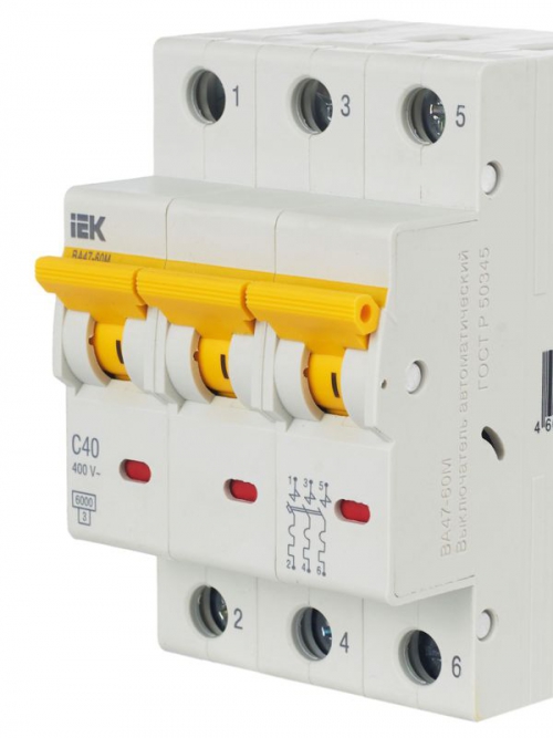 Выключатель автоматический модульный 3п C 40А 6кА ВА47-60M IEK MVA31-3-040-C MVA31-3-040-C