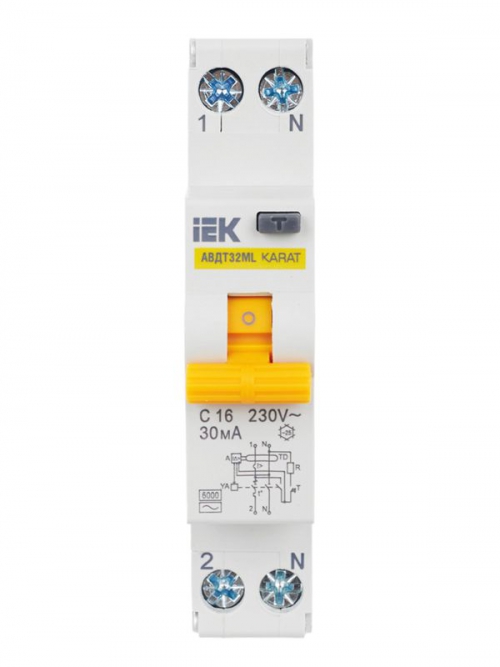 Выключатель авт. дифф. тока С 16А 30мА АВДТ32МL KARAT IEK MVD12-1-016-C-030 MVD12-1-016-C-030
