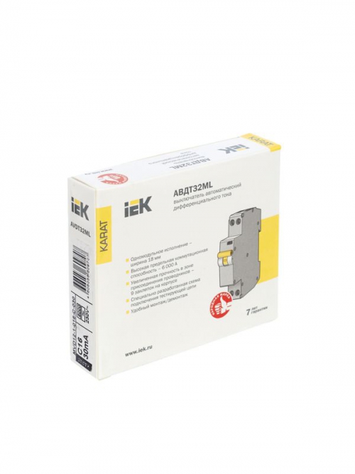 Выключатель авт. дифф. тока С 16А 30мА АВДТ32МL KARAT IEK MVD12-1-016-C-030 MVD12-1-016-C-030