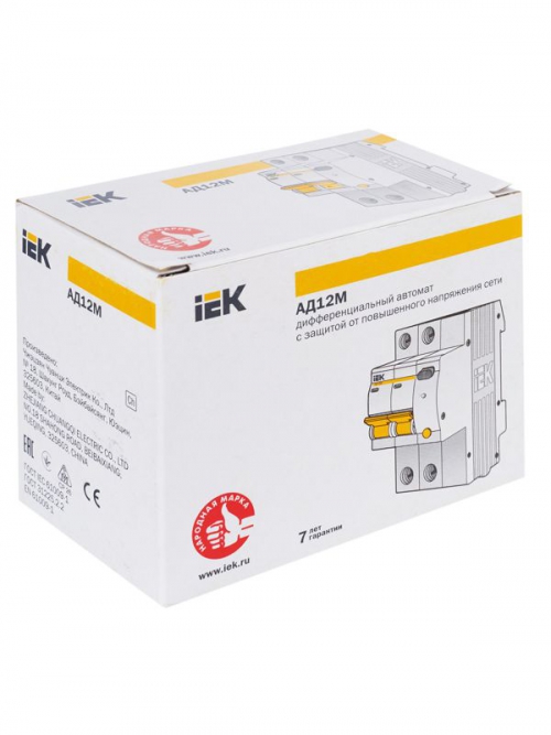 Выключатель авт. дифф. тока 2п C 32А 30мА тип A 4.5кА АД-12М 3.5мод. IEK MAD12-2-032-C-030 MAD12-2-032-C-030