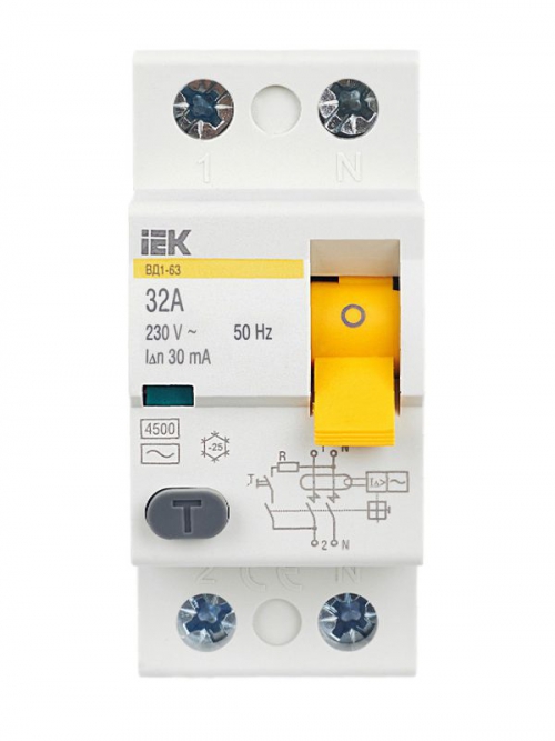 Выключатель дифф. тока (УЗО) 2п 32А 30мА тип AC ВД1-63 IEK MDV10-2-032-030 MDV10-2-032-030