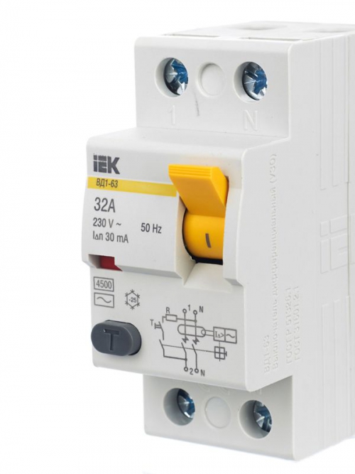 Выключатель дифф. тока (УЗО) 2п 32А 30мА тип AC ВД1-63 IEK MDV10-2-032-030 MDV10-2-032-030