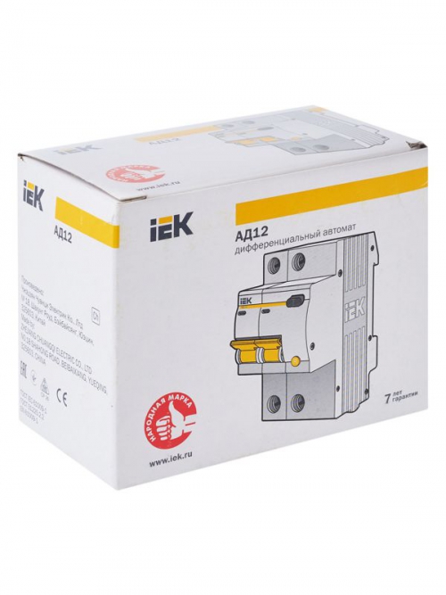 Выключатель авт. дифф. тока 2п C 10А 30мА тип AC 4.5кА АД-12 3.5мод. IEK MAD10-2-010-C-030 MAD10-2-010-C-030