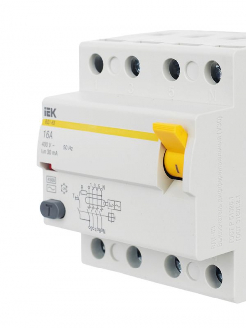 Выключатель дифф. тока (УЗО) 4п 16А 30мА тип AC ВД1-63 IEK MDV10-4-016-030 MDV10-4-016-030