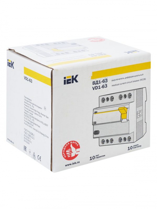 Выключатель дифф. тока (УЗО) 4п 50А 30мА тип AC ВД1-63 IEK MDV10-4-050-030 MDV10-4-050-030
