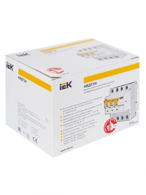 Выключатель авт. дифф. тока 4п (3P+N) C 25А 30мА тип A 6кА АВДТ-34 4мод. IEK MAD22-6-025-C-30 MAD22-6-025-C-30