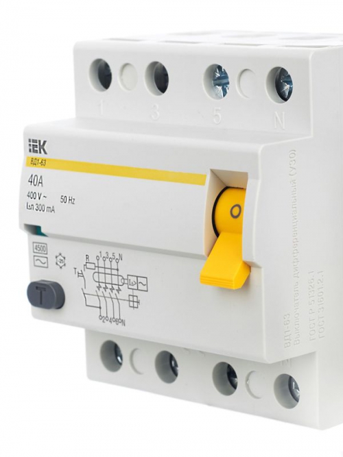 Выключатель дифф. тока (УЗО) 4п 40А 300мА тип AC ВД1-63 IEK MDV10-4-040-300 MDV10-4-040-300