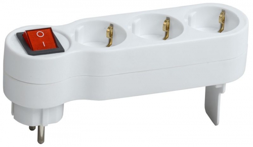 Тройник Т-01/03В 3 места 2P+PE 16А с выкл. бел. IEK WTP10-16-03-ZK-K01 WTP10-16-03-ZK-K01