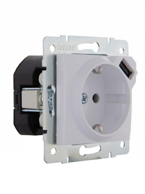 Механизм розетки 1-м СП Karina 16А с заземл. + USB разъем бел. LEZARD 707-0288-181 707-0288-181