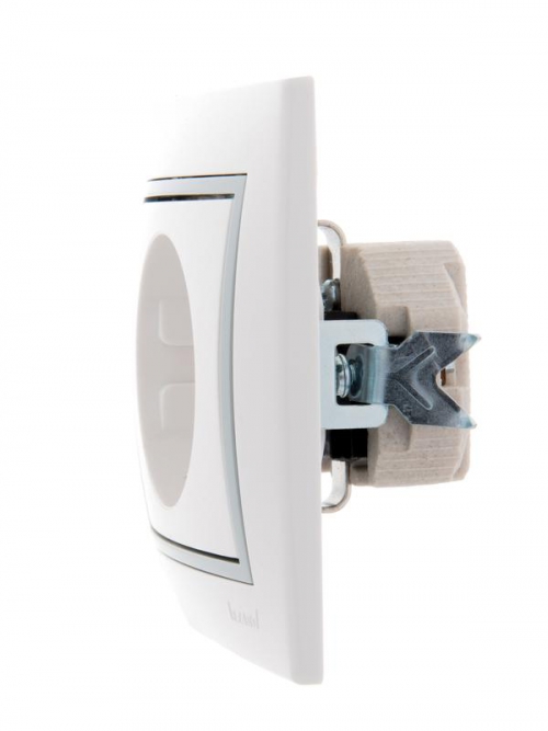 Розетка 1-м СП Mira 16А IP20 с заземл. с сер. вставкой керамика бел. LEZARD 701-0215-122 701-0215-122