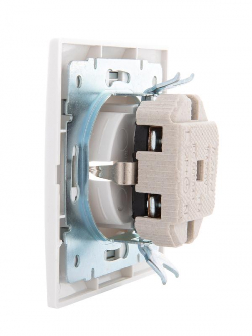 Розетка 1-м СП Mira 16А IP20 с заземл. с сер. вставкой керамика бел. LEZARD 701-0215-122 701-0215-122
