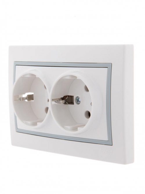 Розетка 2-м СП Mira 16А IP20 с заземл. с сер. вставкой керамика бел. LEZARD 701-0215-127 701-0215-127