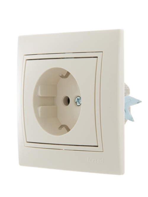 Розетка 1-м СП Mira 16А IP20 с заземл. со вставкой керамика крем. LEZARD 701-0303-122 701-0303-122