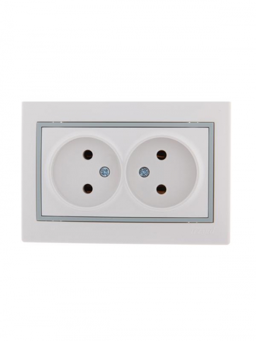 Розетка 2-м СП Mira 16А IP20 без заземл. с сер. вставкой керамика бел. LEZARD 701-0215-128 701-0215-128