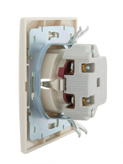 Розетка 1-м СП Mira 16А IP20 с заземл. защ. шторки со вставкой керамика крем. LEZARD 701-0303-124 701-0303-124