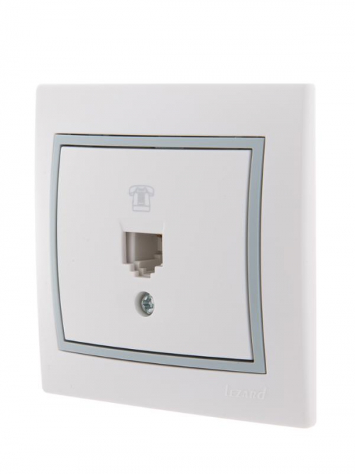 Розетка телефонная 1-м СП Mira RJ11 бел./сер. LEZARD 701-0215-137 701-0215-137