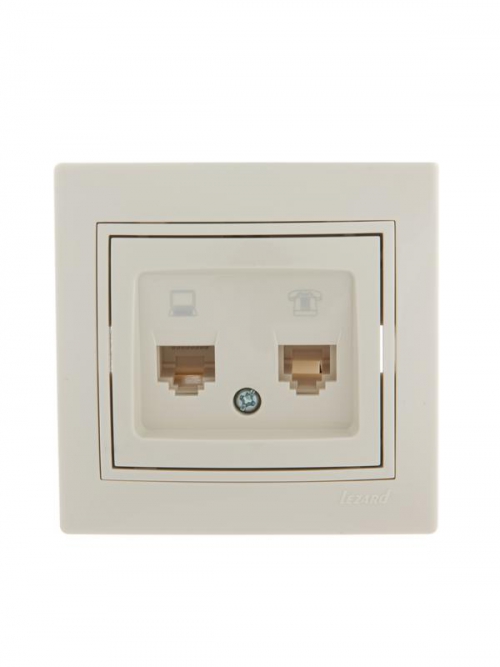 Розетка компьютерная + телефонная 2-м СП Mira RJ45 + RJ11 крем./крем.. LEZARD 701-0303-143 701-0303-143