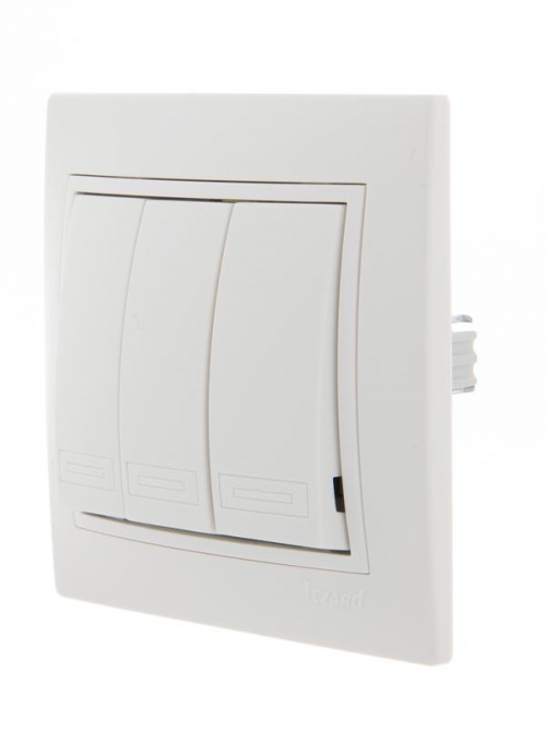Выключатель 3-кл. СП Mira 10А IP20 с бел.вставкой бел. LEZARD 701-0202-109 701-0202-109