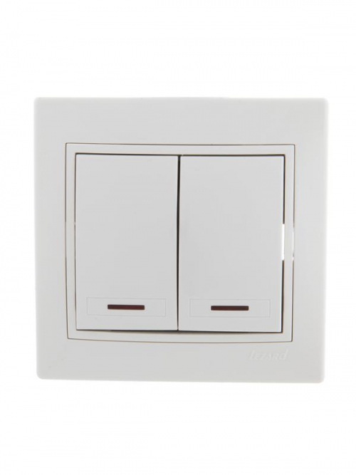 Выключатель 2-кл. СП Mira 10А IP20 с подсветкой с бел. вставкой бел. LEZARD 701-0202-112 701-0202-112