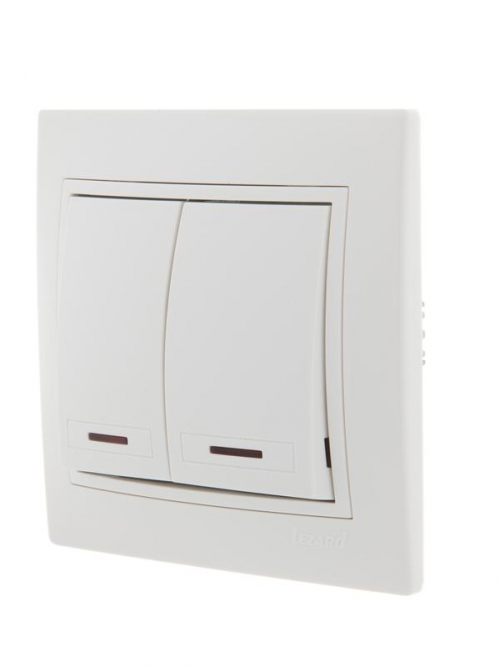 Выключатель 2-кл. СП Mira 10А IP20 с подсветкой с бел. вставкой бел. LEZARD 701-0202-112 701-0202-112